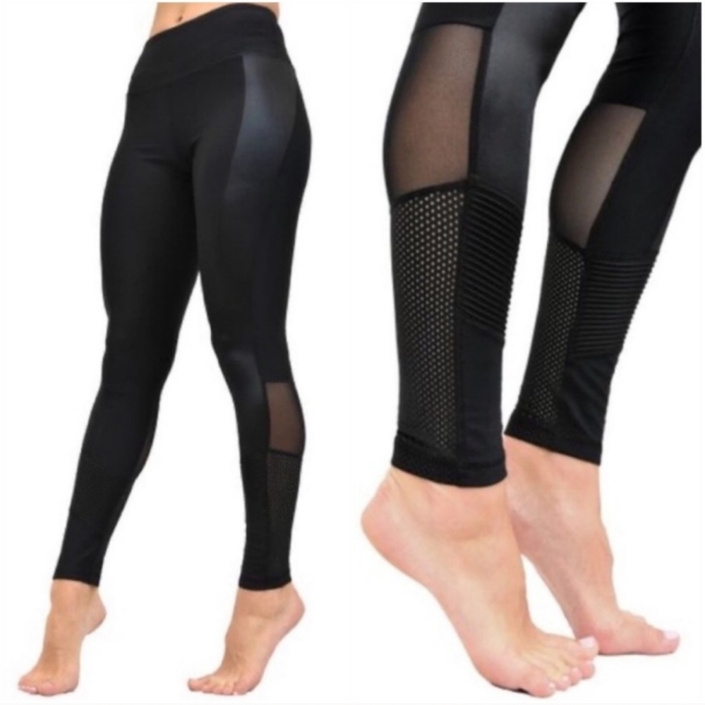 Central park sport mixed media moto leggings NWT